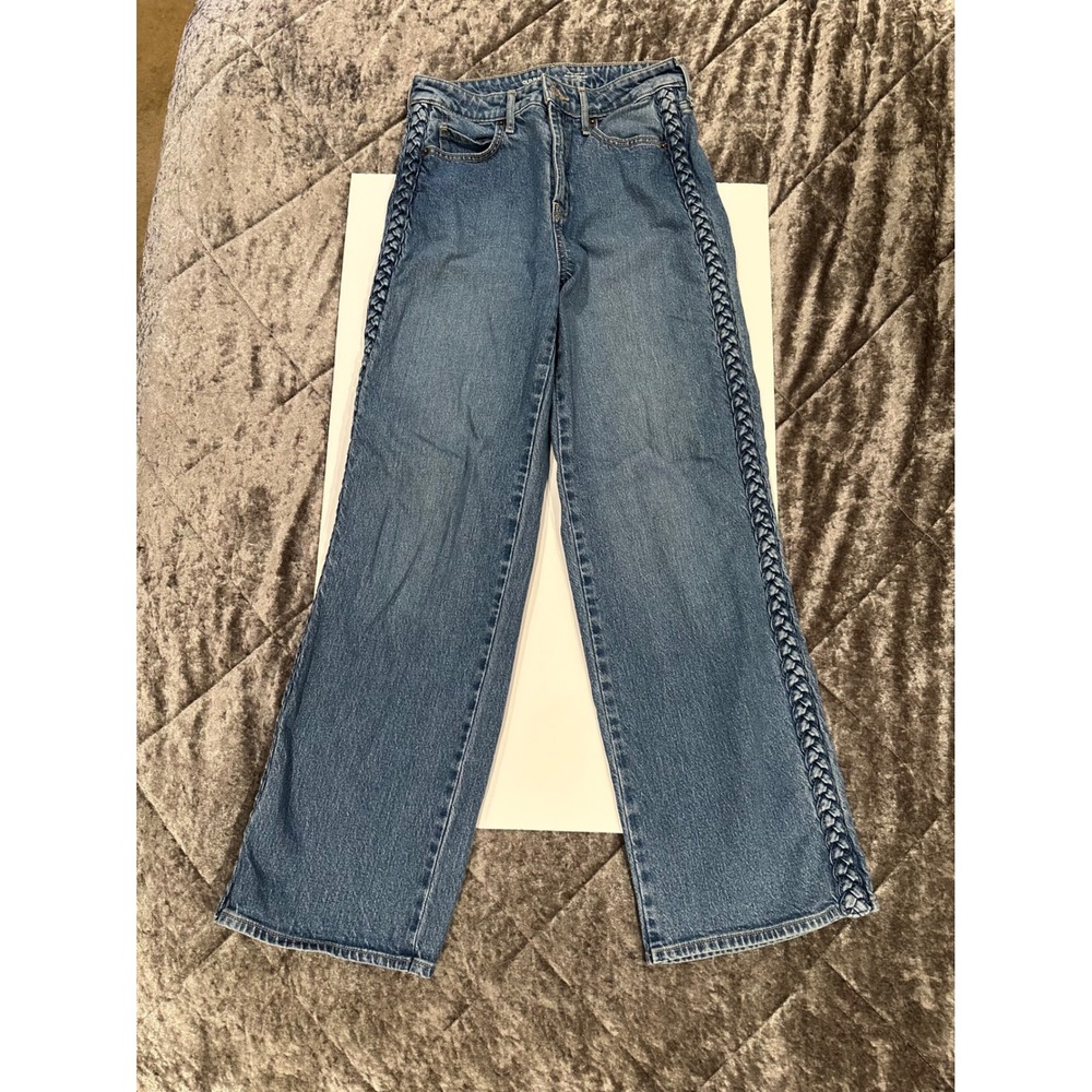 Old Navy Sky-Hi Wide Leg Extra High Rise Medium Wash Braided Side Seam Jeans